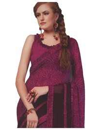 Womens Georgette Digital Printed Saree (Purple, 6.25 Mtr) - Purple, 0.35