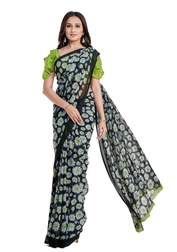Women's Georgette Saree With Blouse (Green, 5-6mtrs) - Green, 0.45