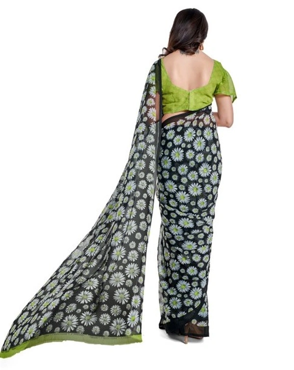 Women's Georgette Saree With Blouse (Green, 5-6mtrs) - Green, 0.45