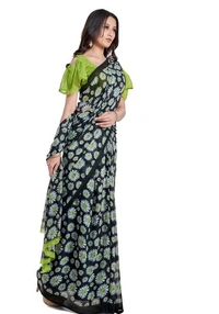 Women's Georgette Saree With Blouse (Green, 5-6mtrs) - Green, 0.45