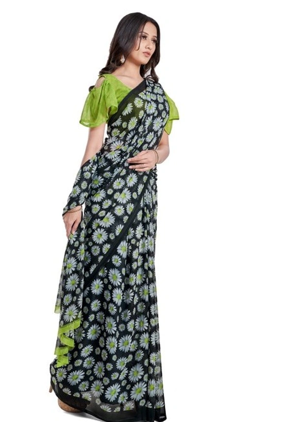 Women's Georgette Saree With Blouse (Green, 5-6mtrs) - Green, 0.45
