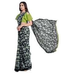 Women's Georgette Saree With Blouse (Green, 5-6mtrs) - Green, 0.45