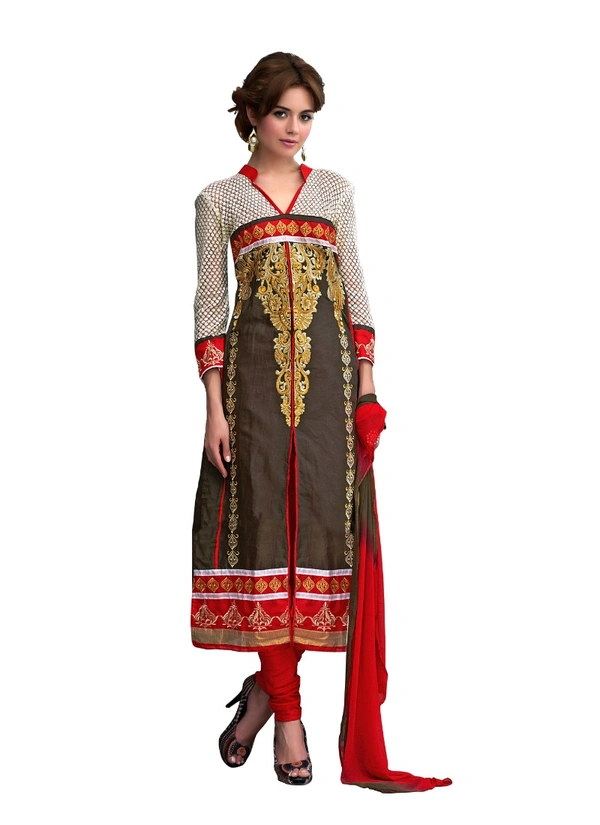 Women's Glaze Cotton Unstitched Salwar Suit-Material With Dupatta (Brown,2.2 Mtrs) - Red, Multi, 0.45, 2.2 Mtrs