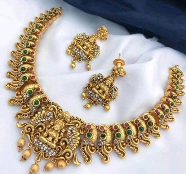 Shopnav Women's Gold Plated Traditional Necklace and Earrings Set (Multi Color — Free Size) - Multi Color, Oxidized Silver