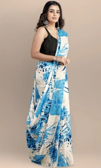 Women's Joya Silk Saree with Blouse (Sky, 5-6 Mtrs) - Sky, 0.45