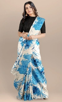 Women's Joya Silk Saree with Blouse (Sky, 5-6 Mtrs) - Sky, 0.45