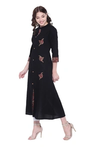 Women's Printed A Line Kurti (Black) - Black, A Line Kurta , 7XL