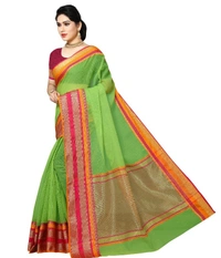 Women's Kota Doria Cotton Border Saree With Blouse (Light Green, 5-6 Mtrs) - Light Green, 0.45