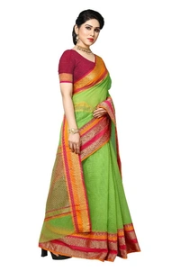 Women's Kota Doria Cotton Border Saree With Blouse (Light Green, 5-6 Mtrs) - Light Green, 0.45