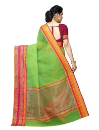 Women's Kota Doria Cotton Border Saree With Blouse (Light Green, 5-6 Mtrs) - Light Green, 0.45