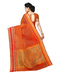 Women's Kota Doria Cotton Border Saree With Blouse (Orange, 5-6 Mtrs) - Orange, 0.45