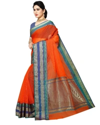 Women's Kota Doria Cotton Border Saree With Blouse (Fanta, 5-6 Mtrs) - Fanta, 0.45