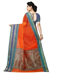 Women's Kota Doria Cotton Border Saree With Blouse (Fanta, 5-6 Mtrs) - Fanta, 0.45