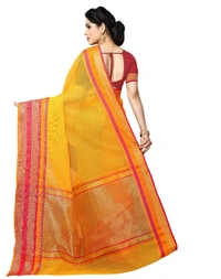 Women's Kota Doria Cotton Border Saree With Blouse (Gold, 5-6 Mtrs) - Gold, 0.45