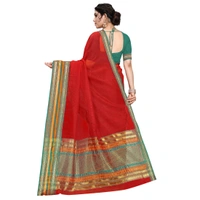Women's Kota Doria Cotton Bordered Saree With Blouse (Red, 5-6 Mtrs) - Red, 0.45