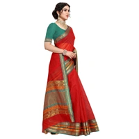 Women's Kota Doria Cotton Bordered Saree With Blouse (Red, 5-6 Mtrs) - Red, 0.45