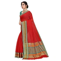 Women's Kota Doria Cotton Bordered Saree With Blouse (Red, 5-6 Mtrs) - Red, 0.45