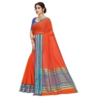 Women's Kota Doria Cotton Bordered Saree With Blouse (Fanta, 5-6 Mtrs) - Fanta, 0.45