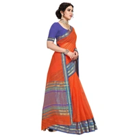 Women's Kota Doria Cotton Bordered Saree With Blouse (Fanta, 5-6 Mtrs) - Fanta, 0.45