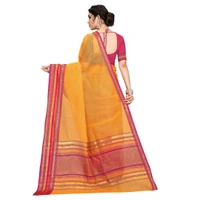 Women's Kota Doria Cotton Bordered Saree With Blouse (Gold, 5-6 Mtrs) - Gold, 0.45