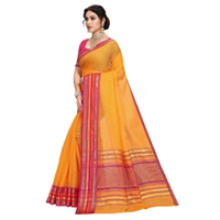 Women's Kota Doria Cotton Bordered Saree With Blouse (Gold, 5-6 Mtrs) - Gold, 0.45