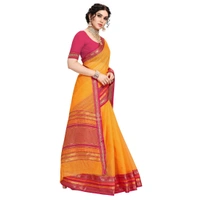 Women's Kota Doria Cotton Bordered Saree With Blouse (Gold, 5-6 Mtrs) - Gold, 0.45