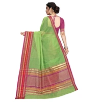 Women's Kota Doria Cotton Bordered Saree With Blouse (Light Green, 5-6 Mtrs) - Light Green, 0.45