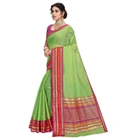 Women's Kota Doria Cotton Bordered Saree With Blouse (Light Green, 5-6 Mtrs) - Light Green, 0.45