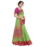 Women's Kota Doria Cotton Bordered Saree With Blouse (Light Green, 5-6 Mtrs) - Light Green, 0.45