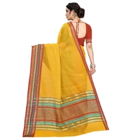Women's Kota Doria Cotton Bordered Saree With Blouse (Yellow, 5-6 Mtrs) - Yellow, 0.45