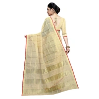 shopnav's Women's Kota Doria Cotton Checked Saree With Blouse (Beige, 5-6 Mtrs) - Beige, 0.45