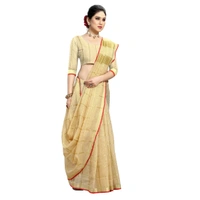 shopnav's Women's Kota Doria Cotton Checked Saree With Blouse (Beige, 5-6 Mtrs) - Beige, 0.45
