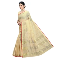 shopnav's Women's Kota Doria Cotton Checked Saree With Blouse (Beige, 5-6 Mtrs) - Beige, 0.45