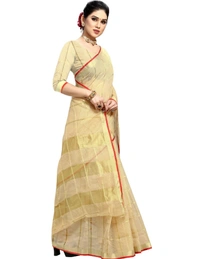 shopnav's Women's Kota Doria Cotton Checked Saree With Blouse (Beige, 5-6 Mtrs) - Beige, 0.45