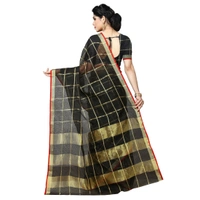 Women's Kota Doria Cotton Checked Saree With Blouse (Black, 5-6 Mtrs) - Black, 0.45