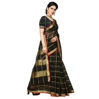 Women's Kota Doria Cotton Checked Saree With Blouse (Black, 5-6 Mtrs) - Black, 0.45