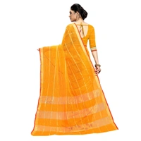 Women's Kota Doria Cotton Checked Saree With Blouse (Yellow, 5-6 Mtrs) - Yellow, 0.45