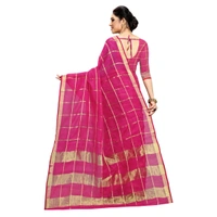 Women's Kota Doria Cotton Checked Saree With Blouse (Rani, 5-6 Mtrs) - Rani, 0.45
