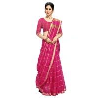 Women's Kota Doria Cotton Checked Saree With Blouse (Rani, 5-6 Mtrs) - Rani, 0.45