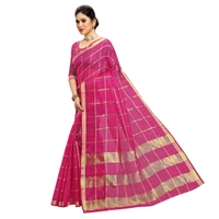 Women's Kota Doria Cotton Checked Saree With Blouse (Rani, 5-6 Mtrs) - Rani, 0.45