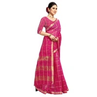 Women's Kota Doria Cotton Checked Saree With Blouse (Rani, 5-6 Mtrs) - Rani, 0.45