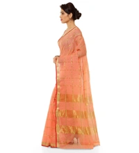 Women's Kota Doria Cotton Saree With Blouse (Peach,6-3 Mtrs) - Peach, 0.4