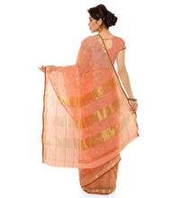 Women's Kota Doria Cotton Saree With Blouse (Peach,6-3 Mtrs) - Peach, 0.4