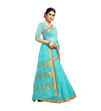 Women's Kota Doria Cotton Saree With Blouse (Sky Blue,6-3 Mtrs) - Sky Blue, 0.4