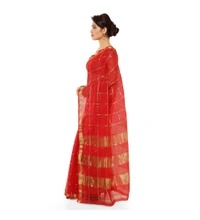 Women's Kota Doria Cotton Saree With Blouse (Red,6-3 Mtrs) - Red, 0.4