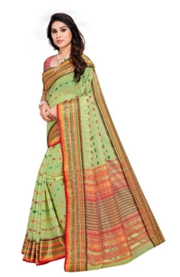 Women's Kota Doria Cotton Woven Butta Saree With Blouse (Light Green, 5-6 Mtrs) - Light Green, 0.45
