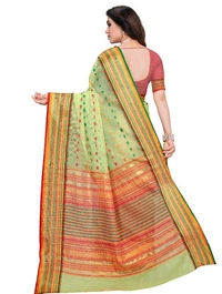 Women's Kota Doria Cotton Woven Butta Saree With Blouse (Light Green, 5-6 Mtrs) - Light Green, 0.45
