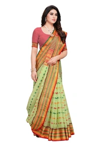 Women's Kota Doria Cotton Woven Butta Saree With Blouse (Light Green, 5-6 Mtrs) - Light Green, 0.45