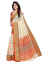 Women's Kota Doria Cotton Woven Butta Saree With Blouse (Cream, 5-6 Mtrs) - Cream, 0.45