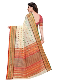 Women's Kota Doria Cotton Woven Butta Saree With Blouse (Cream, 5-6 Mtrs) - Cream, 0.45